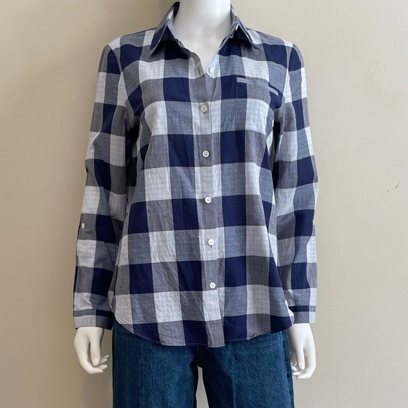 Lafayette 148 Blue Check Long Sleeve Button Down Shirt Sz S Cotton Linen $698 - Picture 3 of 16